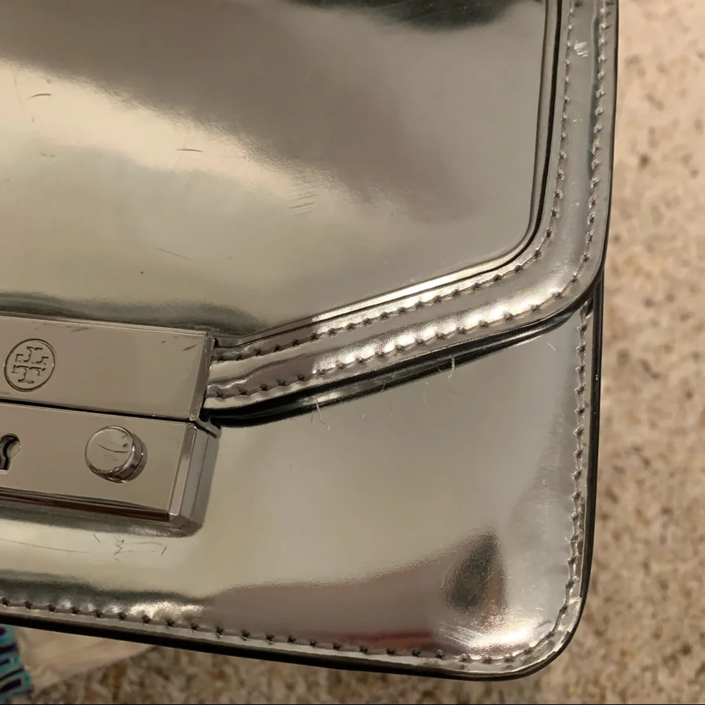 Tory Burch Metallic Silver Top-Handle Satchel